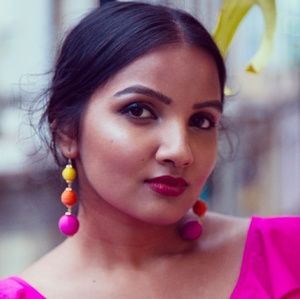 Linear fabric ball drop earrings!